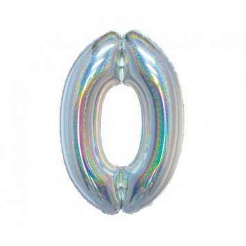 Number Holographic Silver, Silver Number 0 Foil Balloon 76 cm