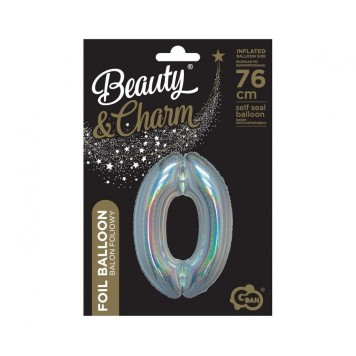 Number Holographic Silver, Silver Number 0 Foil Balloon 76 cm