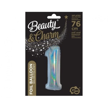 Number Holographic Silver, Silver Number 1 Foil Balloon 76 cm