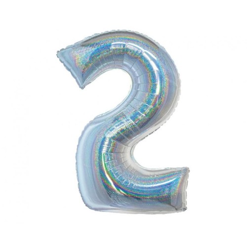 Number Holographic Silver foil balloon number 2, 76 cm
