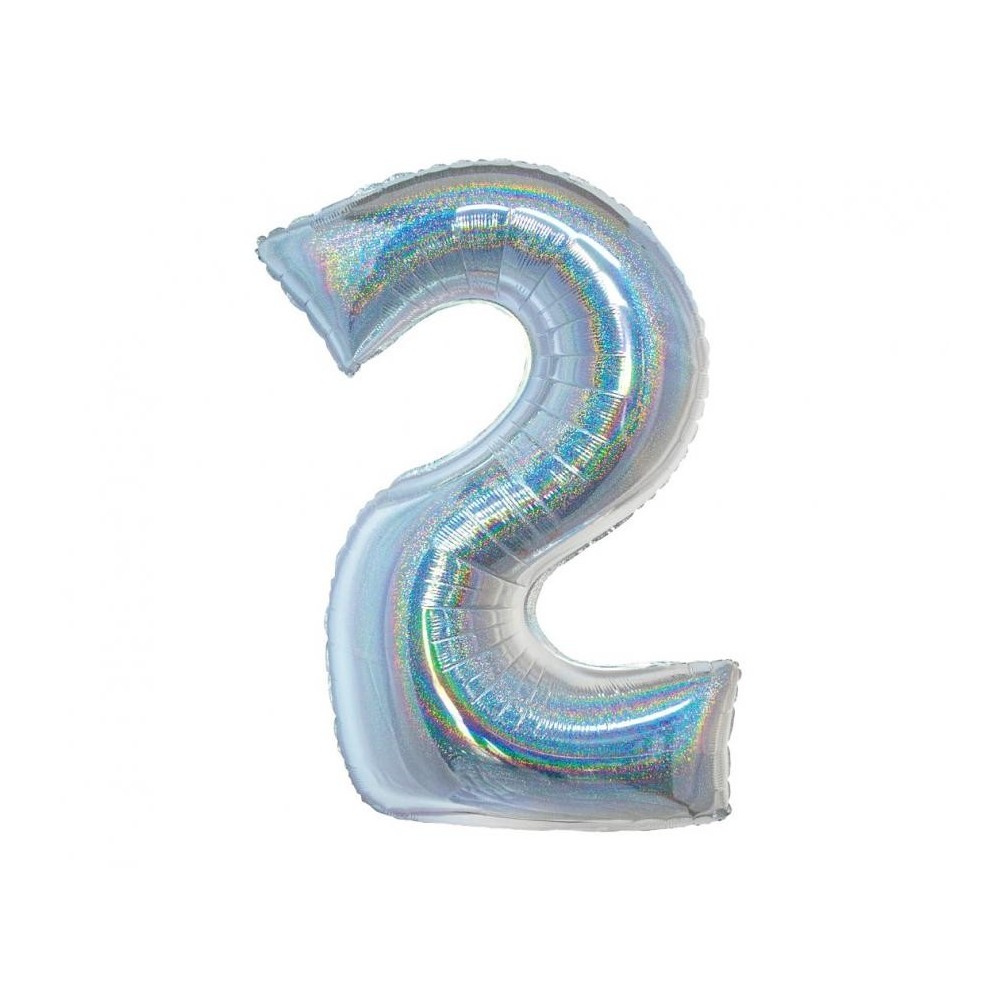 Number Holographic Silver foil balloon number 2, 76 cm