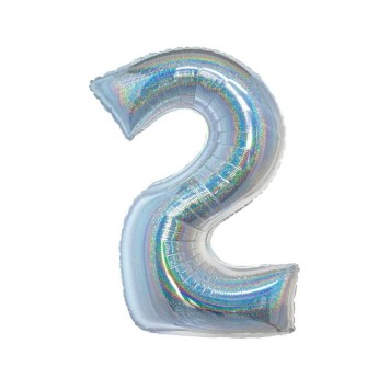 Number Holographic Silver foil balloon number 2, 76 cm