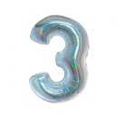 Number Holographic Silver, Silver Number 3 Foil Balloon 76 cm