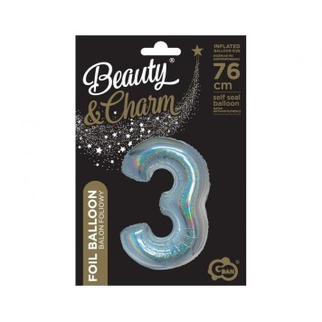 Number Holographic Silver, Silver Number 3 Foil Balloon 76 cm