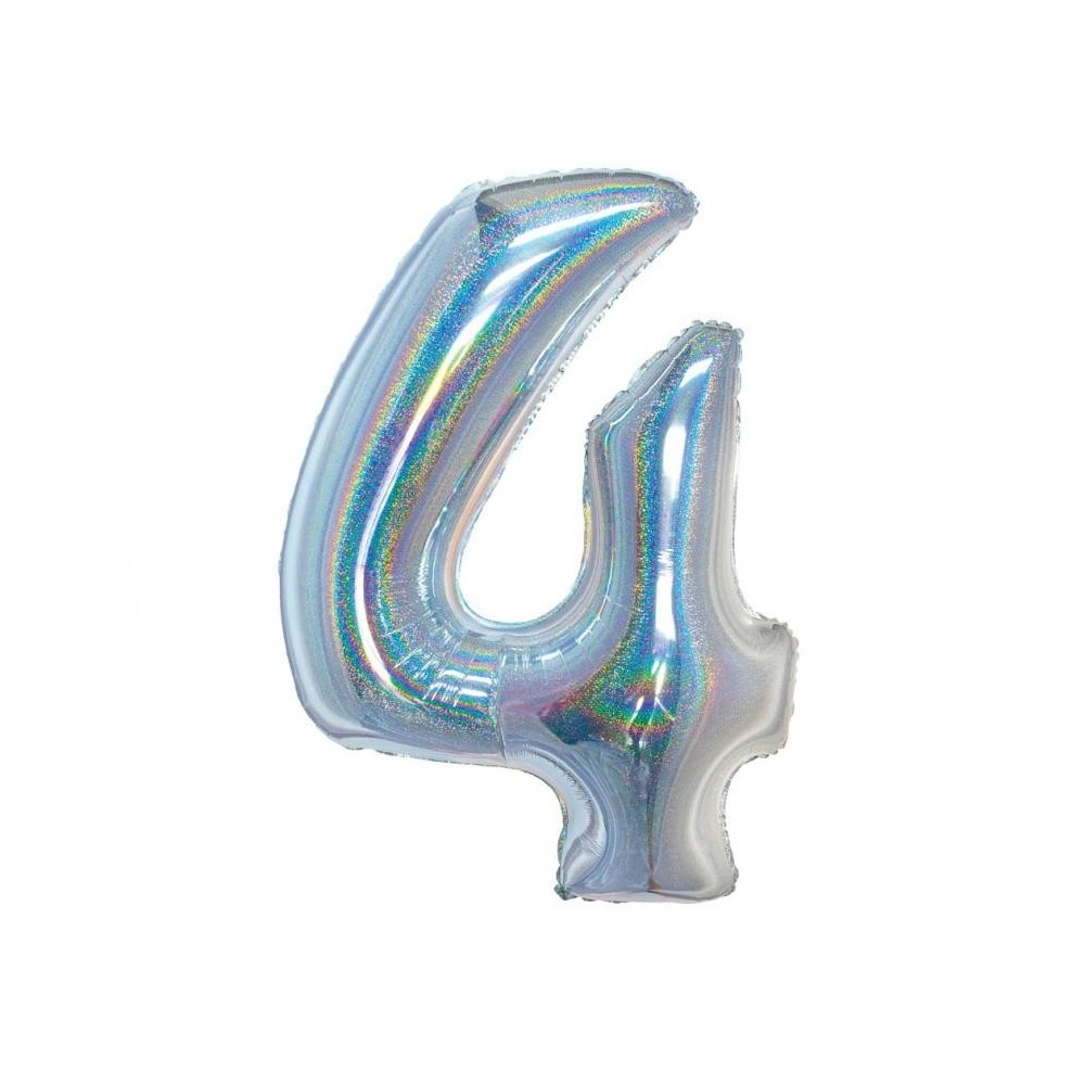 Number Holographic Silver, Silver Number 4 Foil Balloon 76 cm