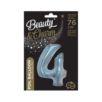 Number Holographic Silver, Silver Number 4 Foil Balloon 76 cm