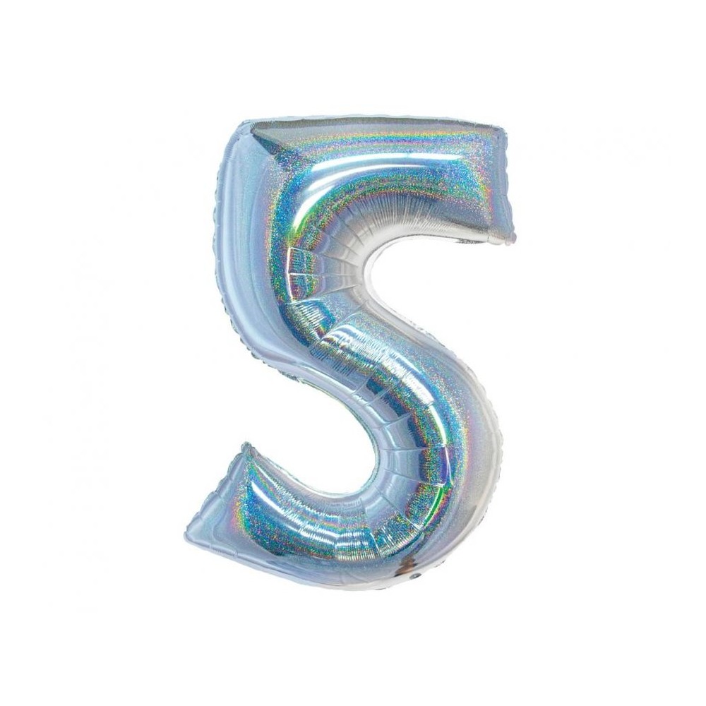 Number Holographic Silver, Number 5 Silver foil balloon 76 cm