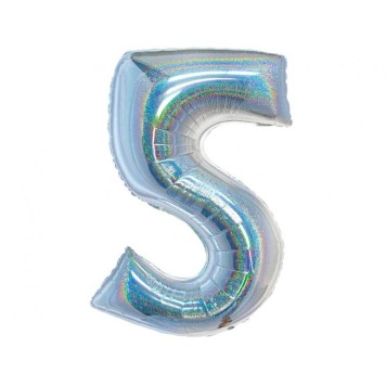 Number Holographic Silver, Number 5 Silver foil balloon 76 cm