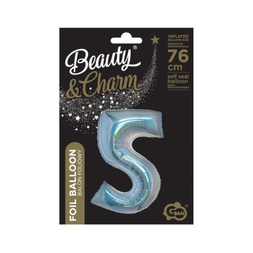 Number Holographic Silver, Number 5 Silver foil balloon 76 cm