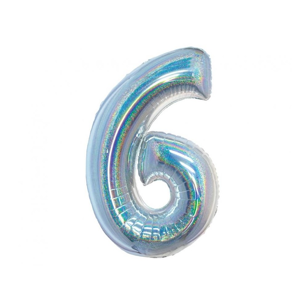Number Holographic Silver Number 6 Foil Balloon 76 cm