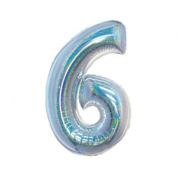 Number Holographic Silver Number 6 Foil Balloon 76 cm