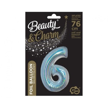 Number Holographic Silver Number 6 Foil Balloon 76 cm