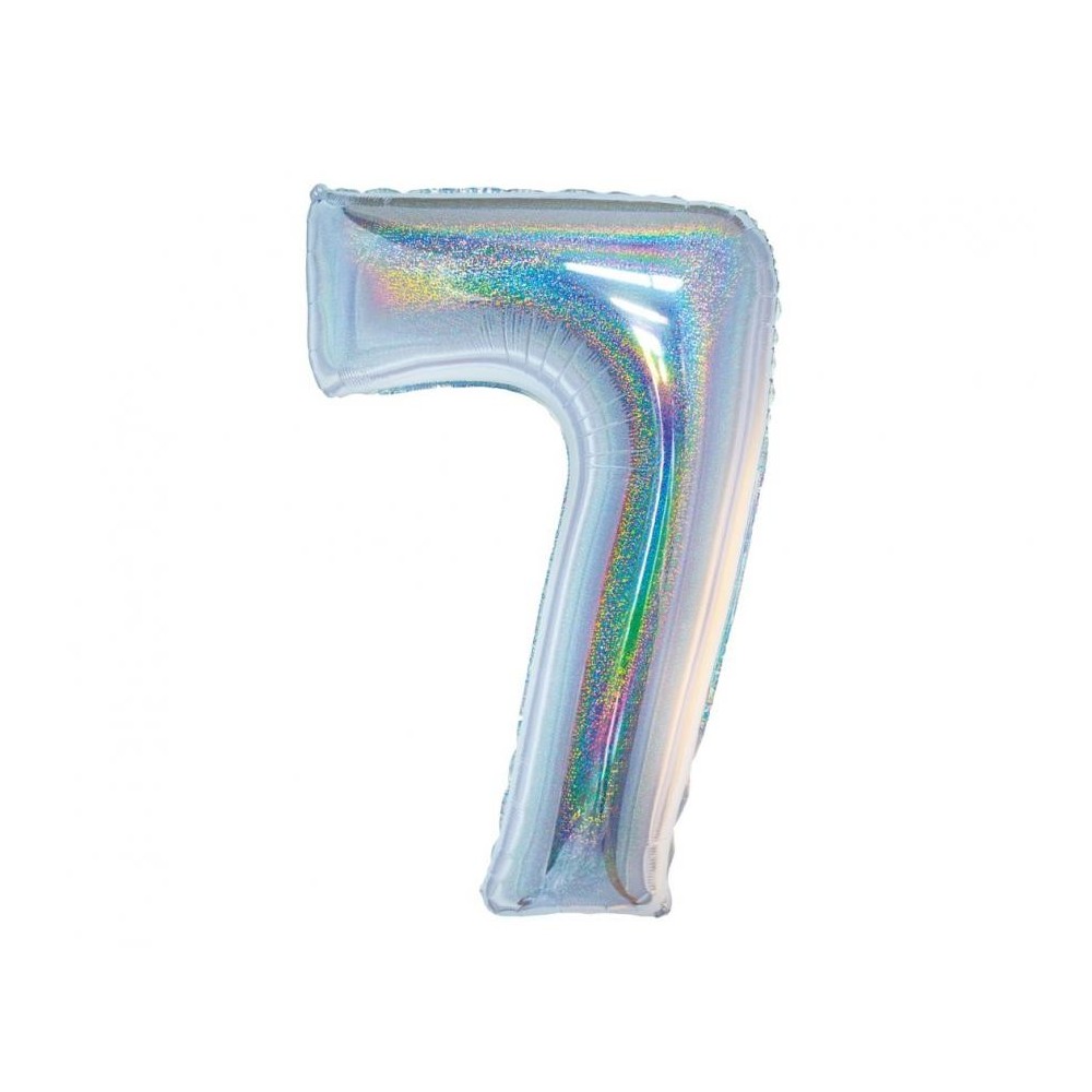 Number Holographic Silver number 7 foil balloon 76 cm