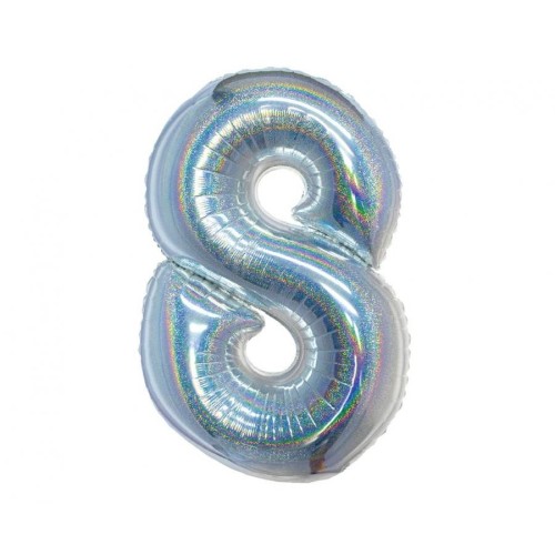 Number Holographic Silver Number 8 Foil Balloon 76 cm