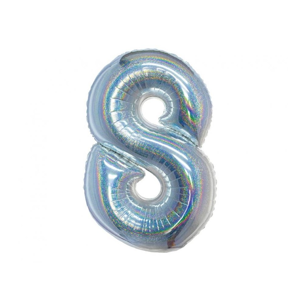 Number Holographic Silver Number 8 Foil Balloon 76 cm
