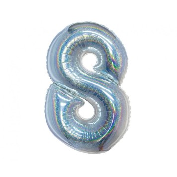 Number Holographic Silver Number 8 Foil Balloon 76 cm