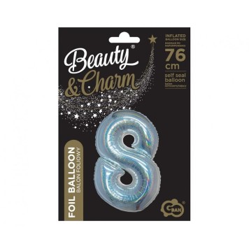 Number Holographic Silver Number 8 Foil Balloon 76 cm