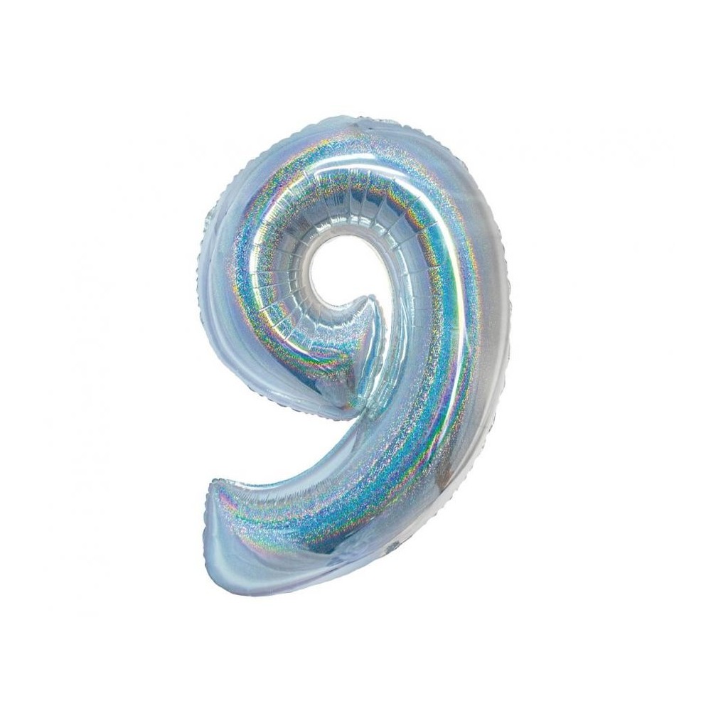 Number Holographic Silver Number 9 Foil Balloon 76 cm
