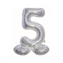 Number Holographic Silver, Number 5 Foil Balloon with Base 72 cm
