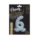 Number Holographic Silver, Silver Number 6 Foil Balloon with Base 72 cm