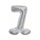 Number Holographic Silver, Silver number 7 foil balloon with base 72 cm