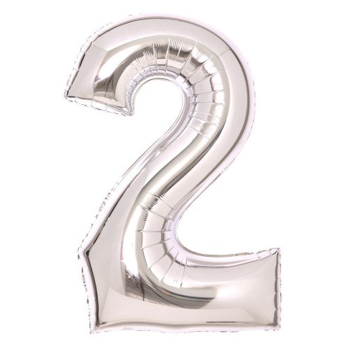 Number Silver, Number 2 Foil Balloon 66 cm