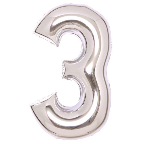 Number Silver, Silver number 3 foil balloon 66 cm
