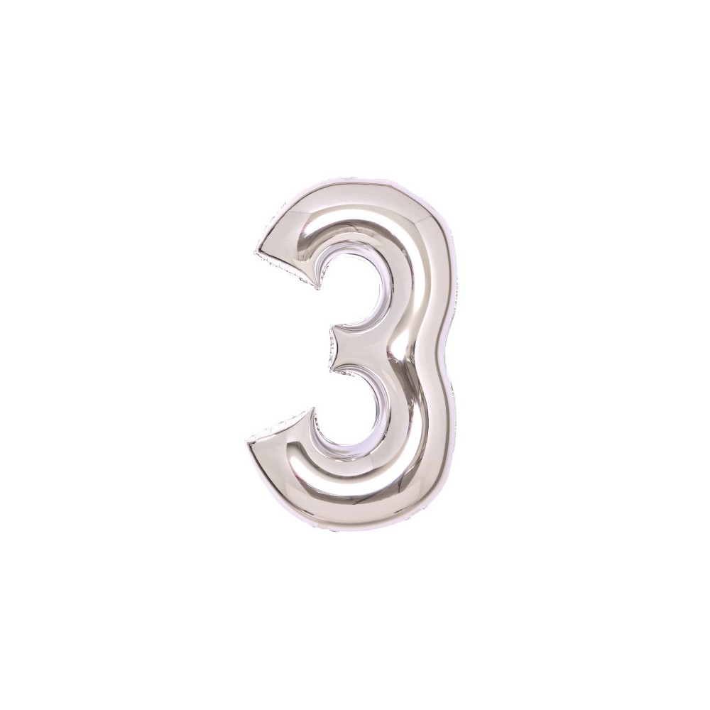 Number Silver, Silver number 3 foil balloon 66 cm