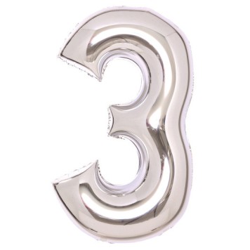 Number Silver, Silver number 3 foil balloon 66 cm