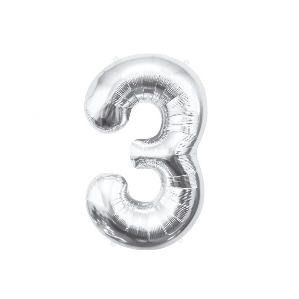 Number Silver, Silver number 3 foil balloon 85 cm