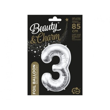 Number Silver, Silver number 3 foil balloon 85 cm