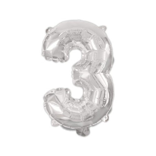 Number Silver, Number 3 foil balloon 95 cm