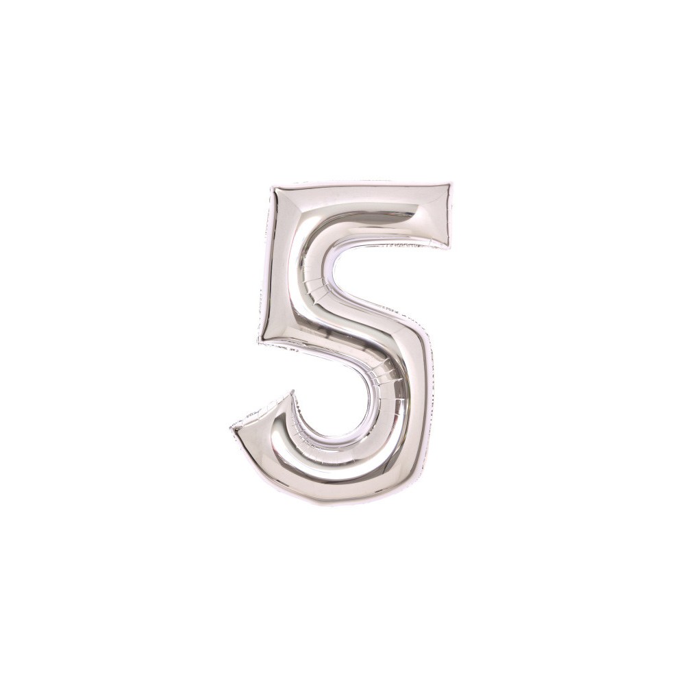 Number Silver, Silver 5-shaped foil balloon 66 cm