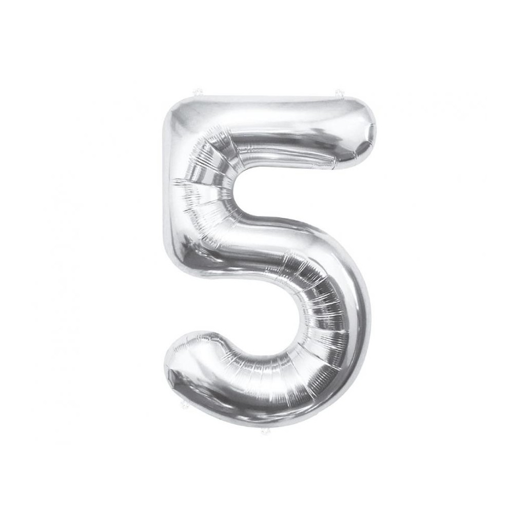 Number Silver, Silver number 5 foil balloon 85 cm
