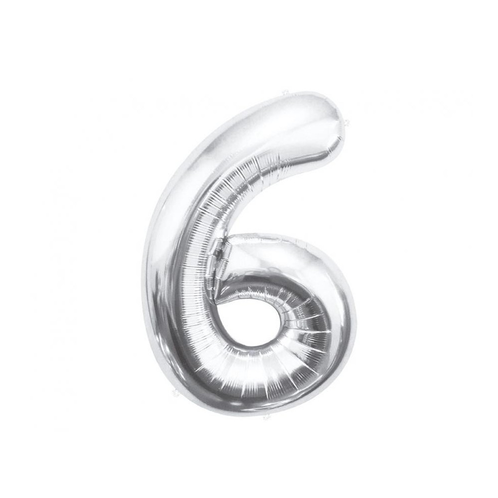 Number Silver, Number 6 Silver Foil Balloon 85 cm