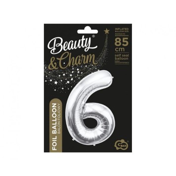 Number Silver, Number 6 Silver Foil Balloon 85 cm