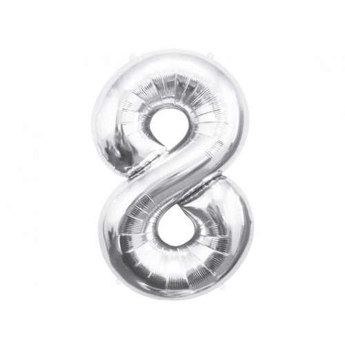 Number Silver, Silver Number 8 Foil Balloon 85 cm