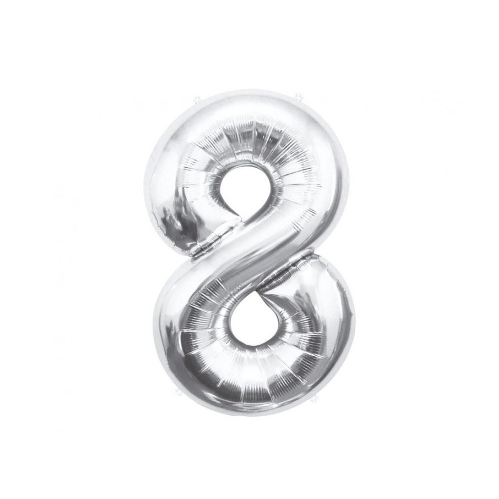 Number Silver, Silver Number 8 Foil Balloon 85 cm