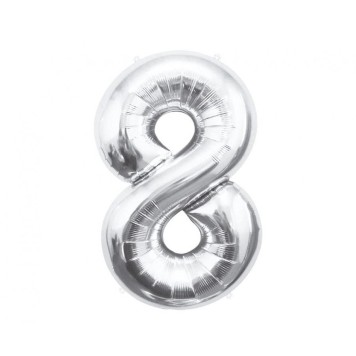 Number Silver, Silver Number 8 Foil Balloon 85 cm