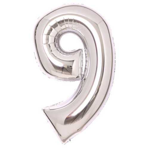 Number Silver, Silver Number 9 Foil Balloon 66 cm