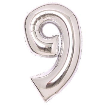 Number Silver, Silver Number 9 Foil Balloon 66 cm