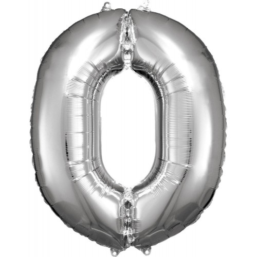 Number Silver Giant Number Foil Balloon 0, 83*66 cm
