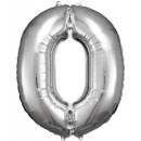Number Silver Giant Number Foil Balloon 0, 83*66 cm