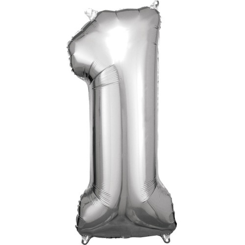 Number Silver giant number foil balloon 1, 83*38 cm