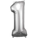 Number Silver giant number foil balloon 1, 83*38 cm