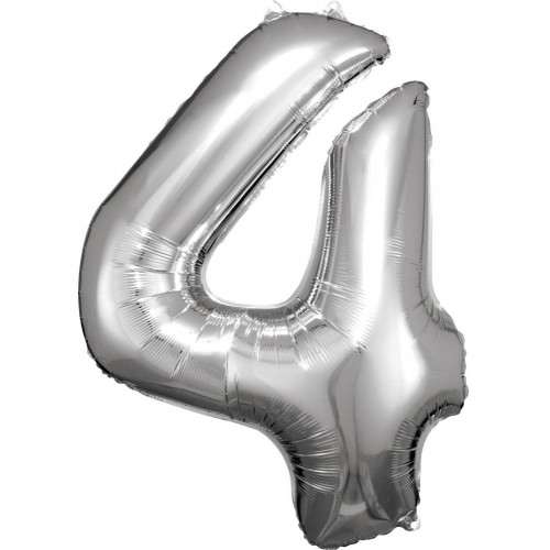 Number Silver giant number foil balloon 4, 86*66 cm