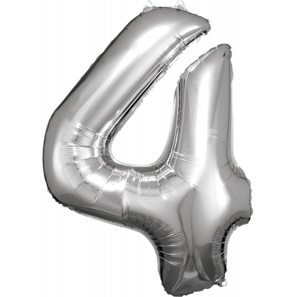 Number Silver giant number foil balloon 4, 86*66 cm
