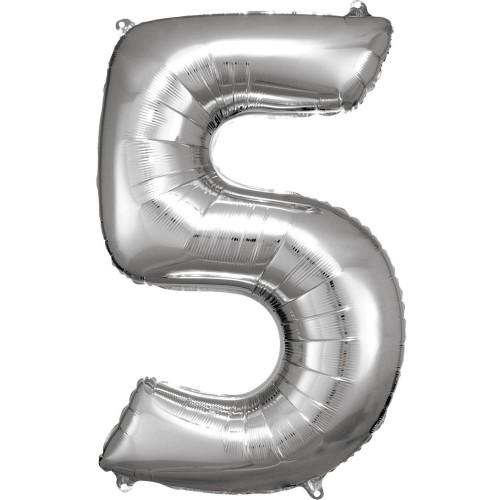Number Silver giant number foil balloon 5, 83*55 cm