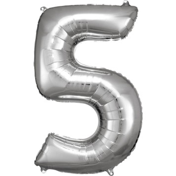 Number Silver giant number foil balloon 5, 83*55 cm