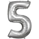 Number Silver giant number foil balloon 5, 83*55 cm
